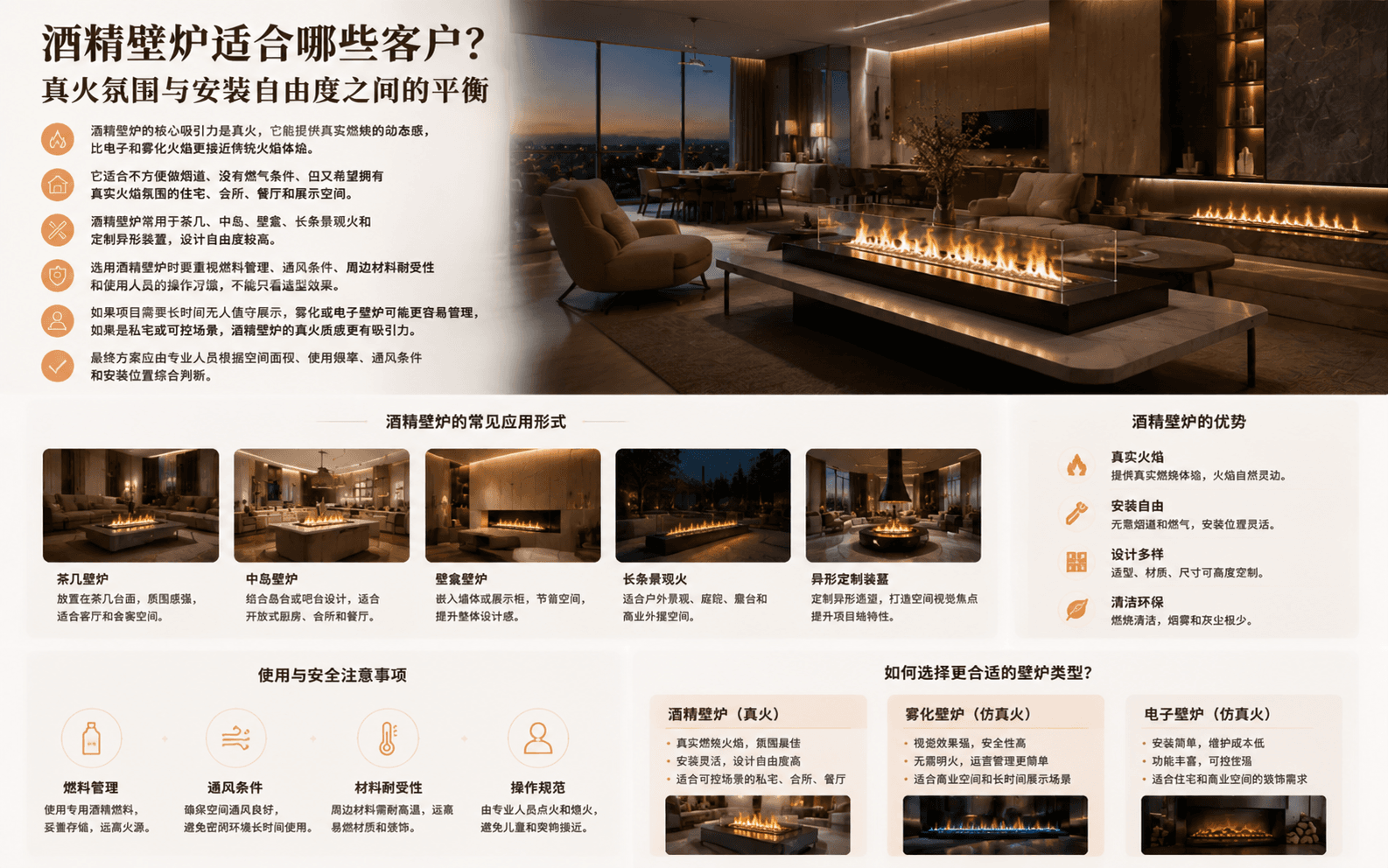 酒精壁炉适合哪些客户？真火氛围与安装自由度之间的平衡