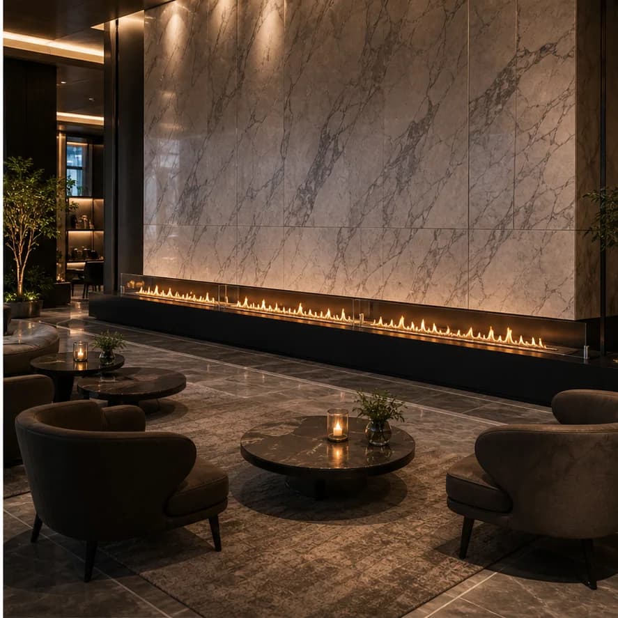 Hotel Lobby Linear Ethanol Fireplace application scene