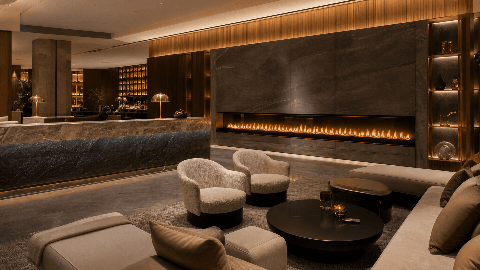 Linear bio ethanol fireplace for hotel lounge and club commercial project customization