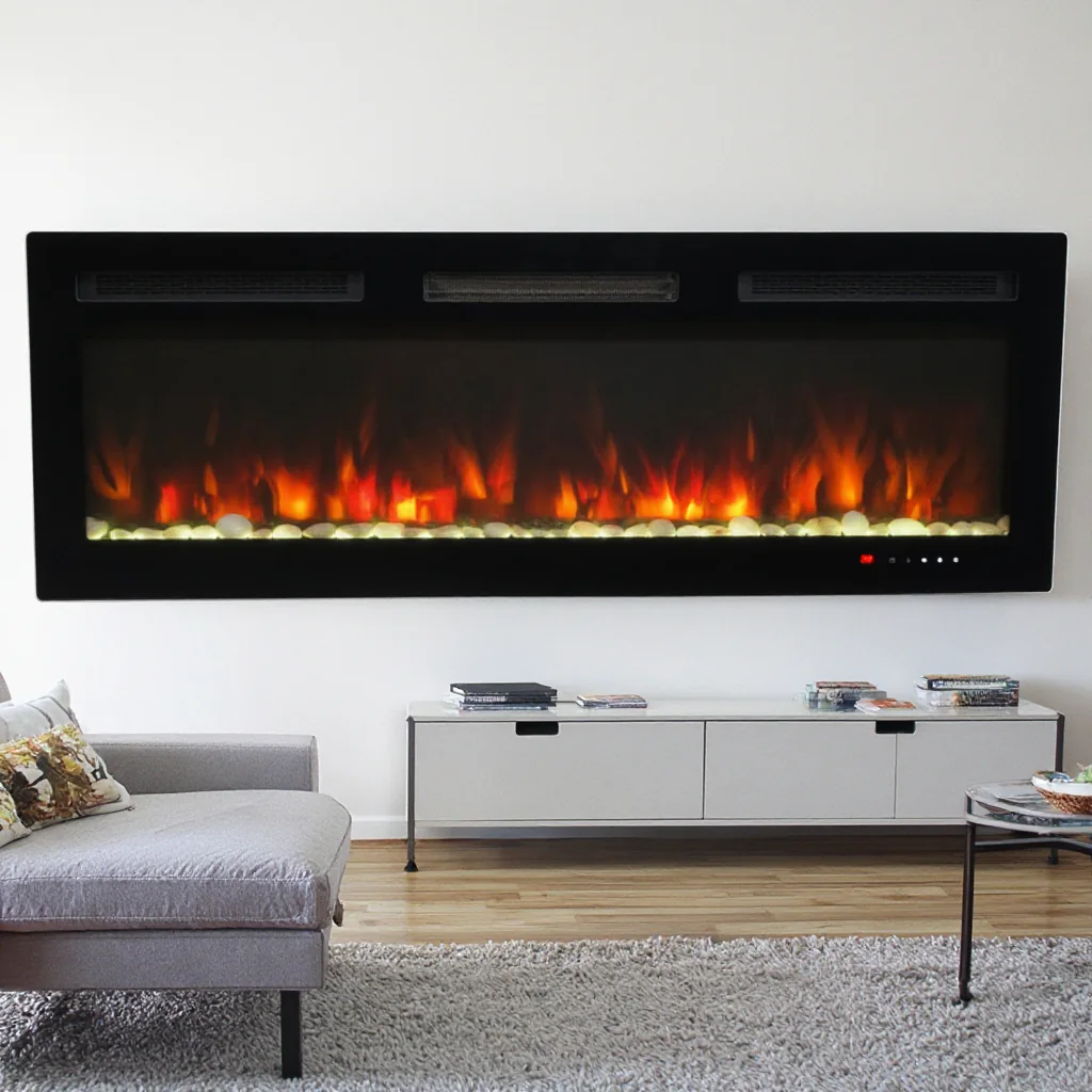 Wall-Mounted Electric Fireplace - E2K - Product angle
