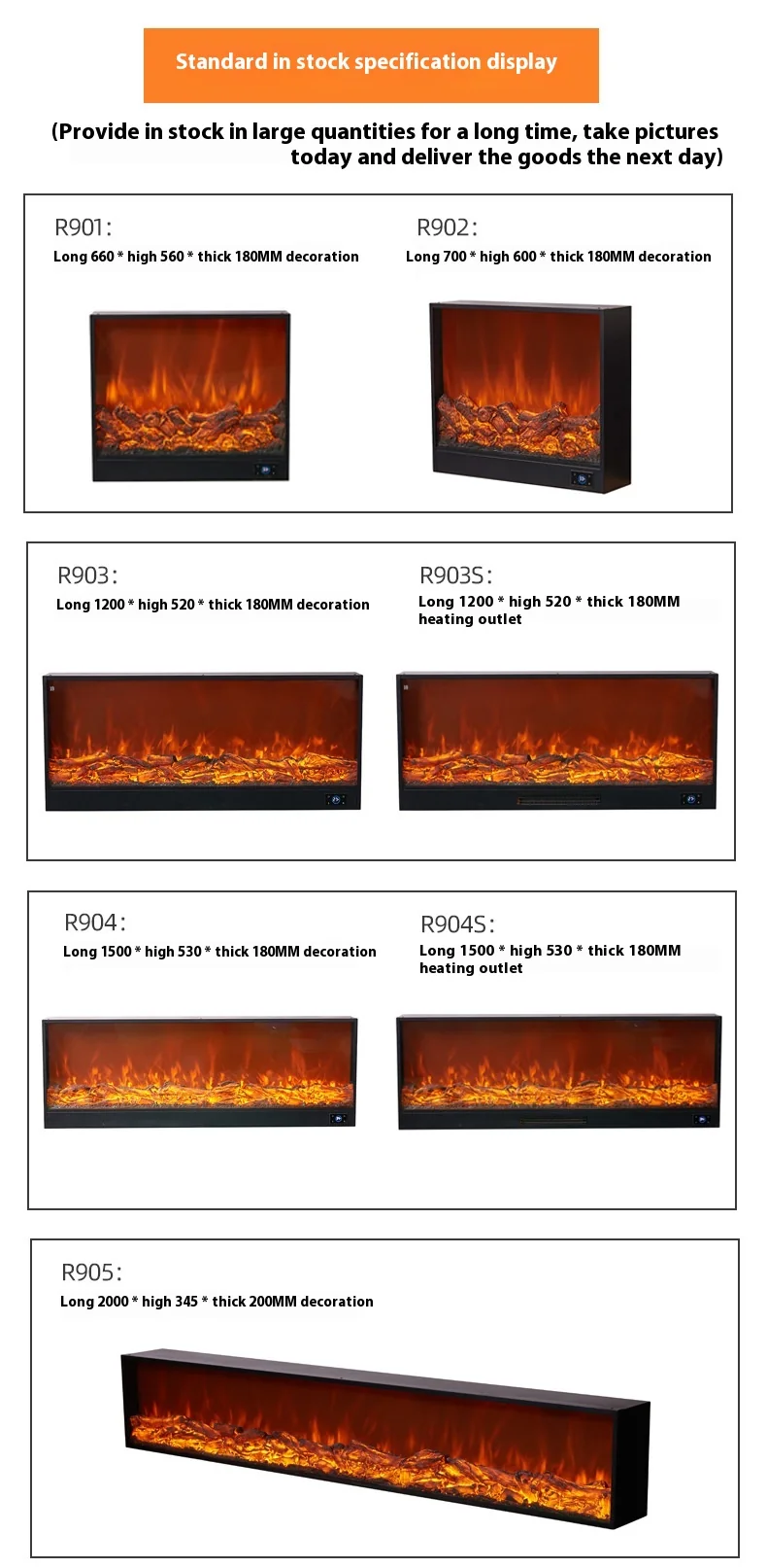 Wall-Mounted Insert Electric Fireplace - E6P - Detail view