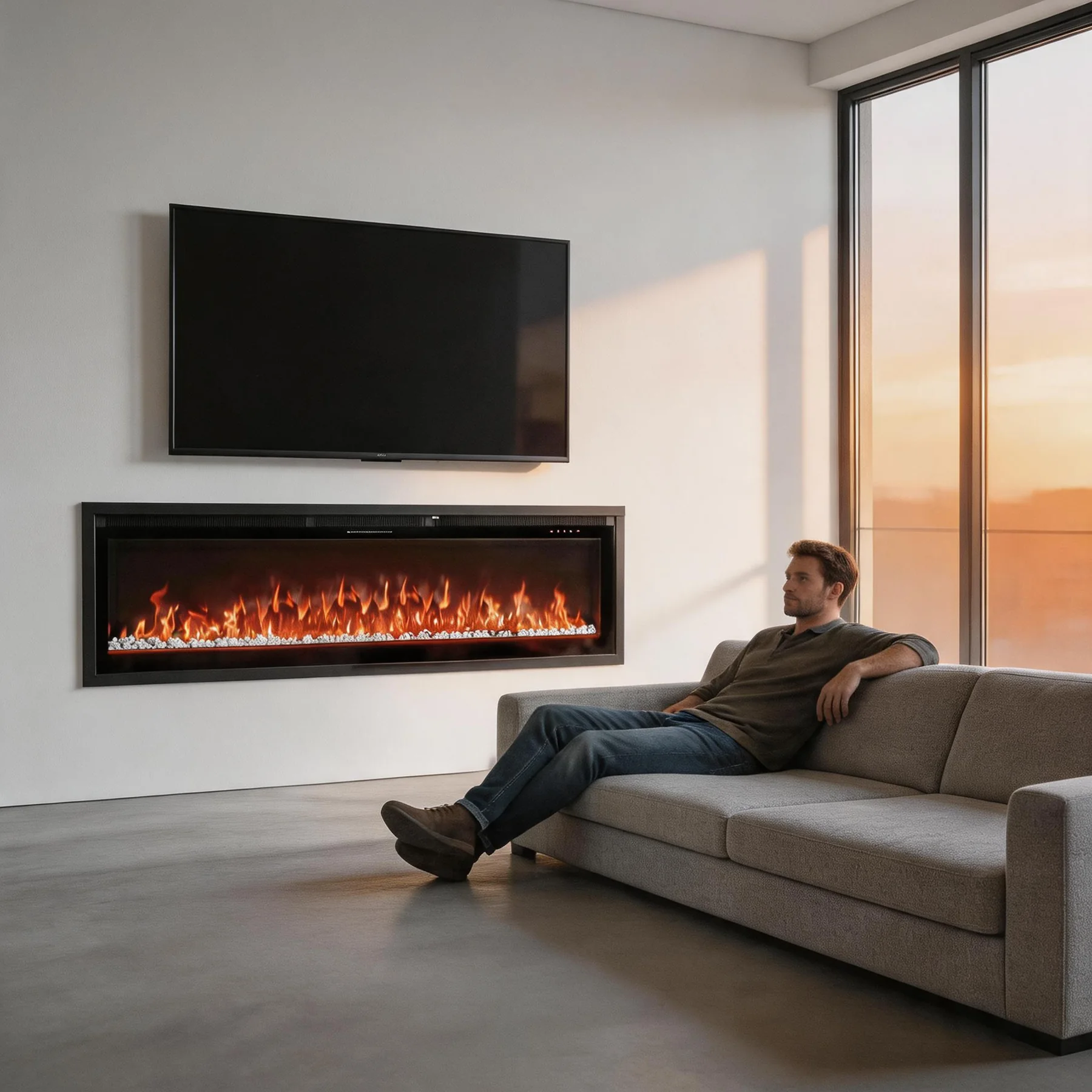 Wall-Mounted Insert Electric Fireplace - E7V - Product angle