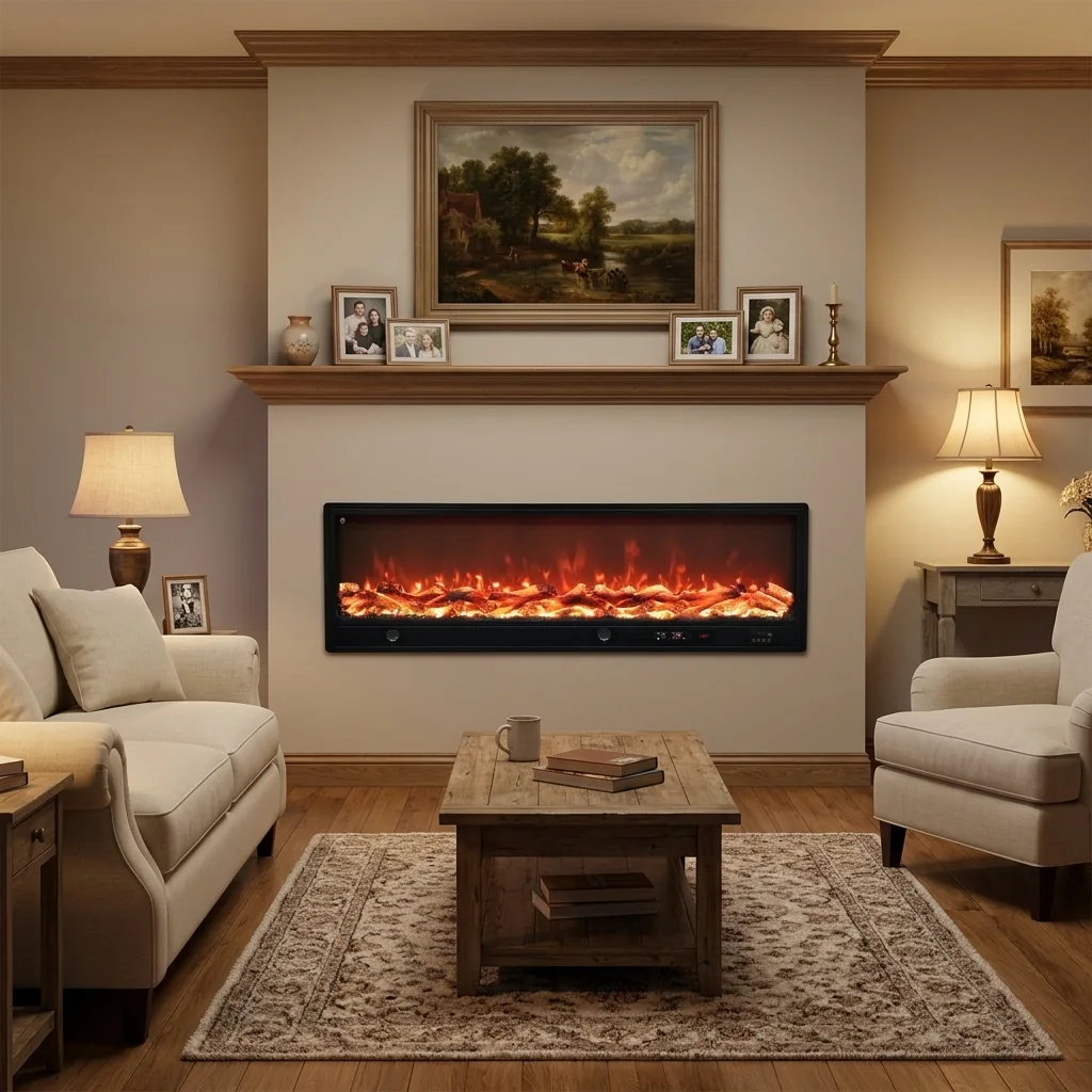 Wall-Mounted Insert Electric Fireplace - E1W - Product front