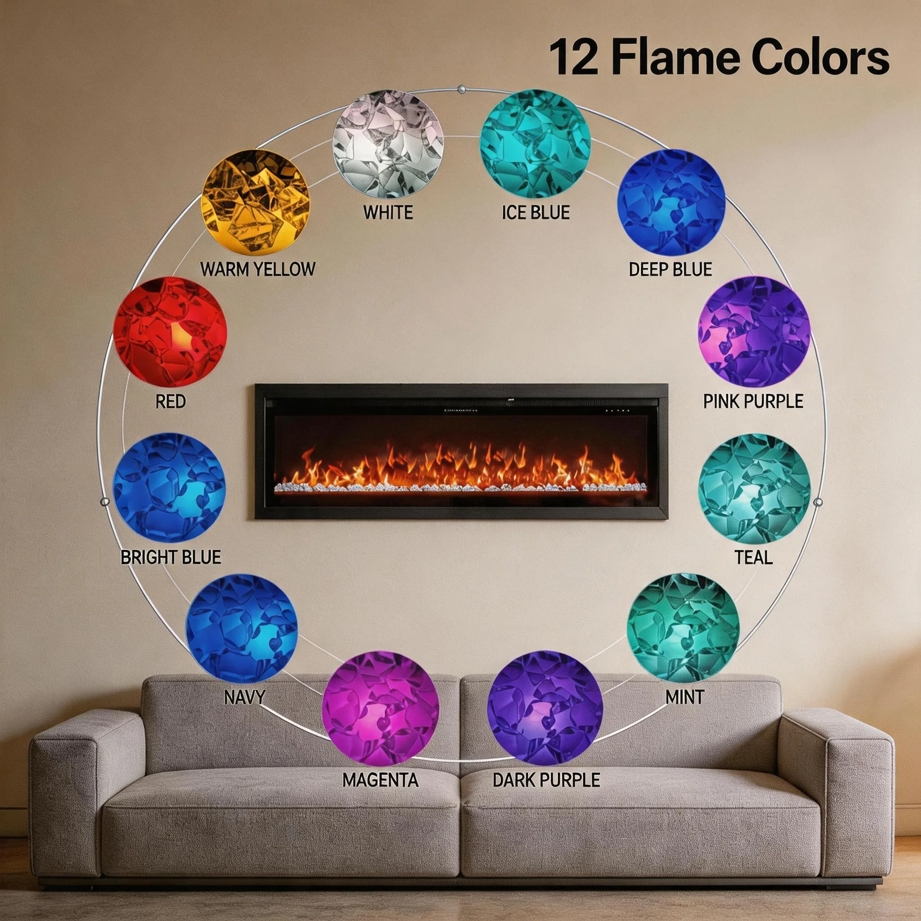 Wall-Mounted Insert Electric Fireplace - E26 - Detail view